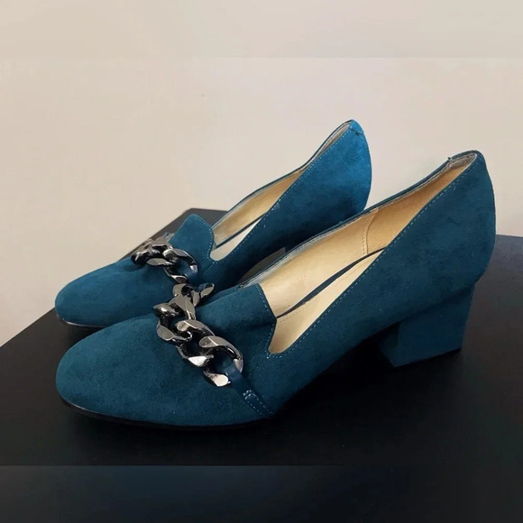 Nine West suede Y2K block Heel penny loafers academia fall office chunkyheel - Picture 4 of 6